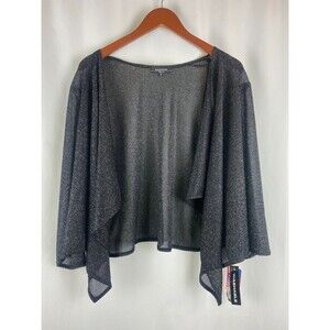 NWT R&M Richards Women's 3X Kimono Coverup Cardigan Black Sparkle Semi Sheer